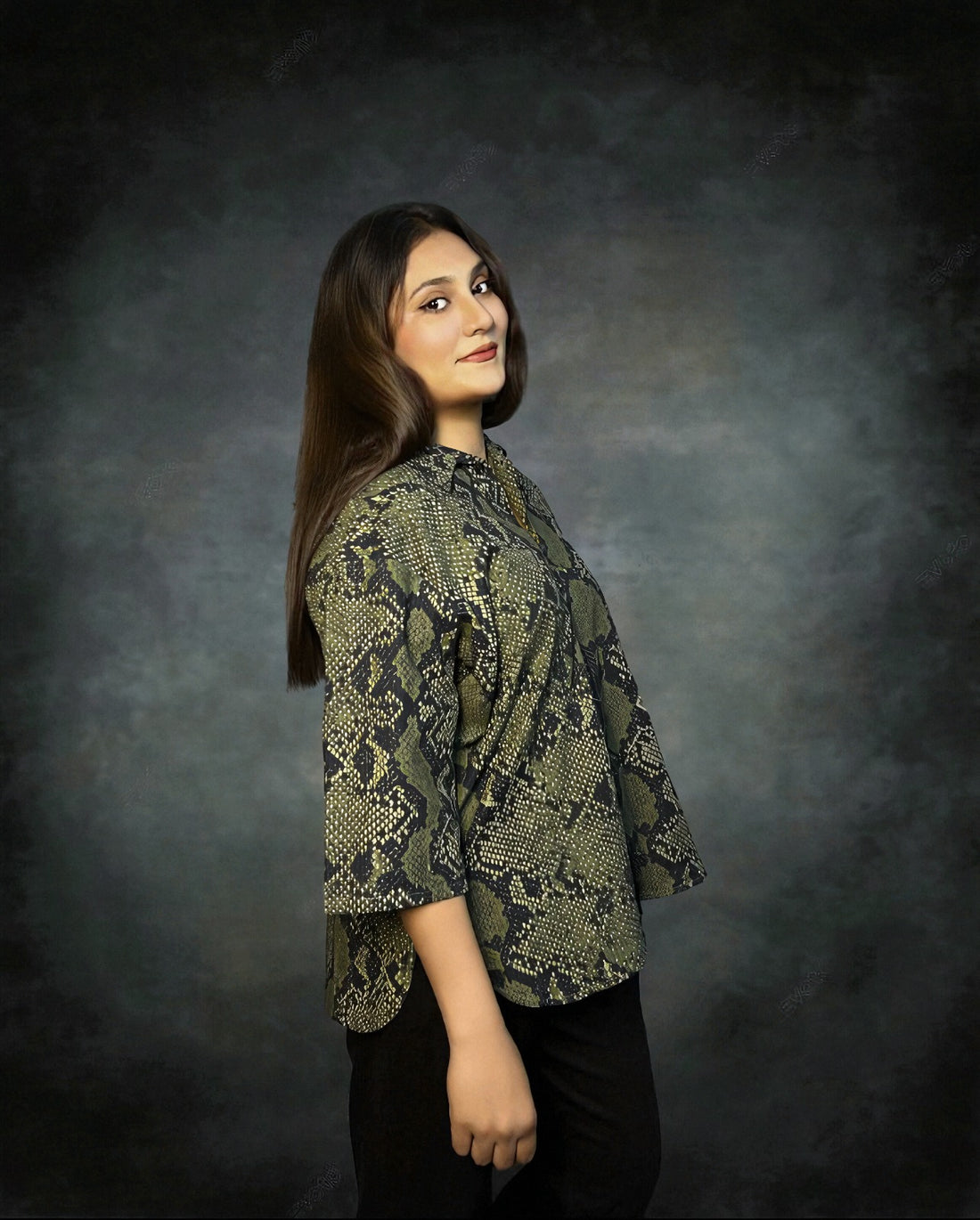 Olive Python Print Shirt