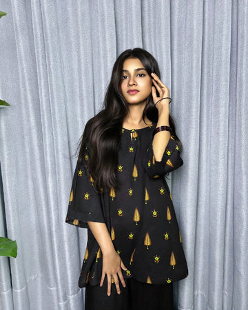 Elegant Black Printed Kurti Set