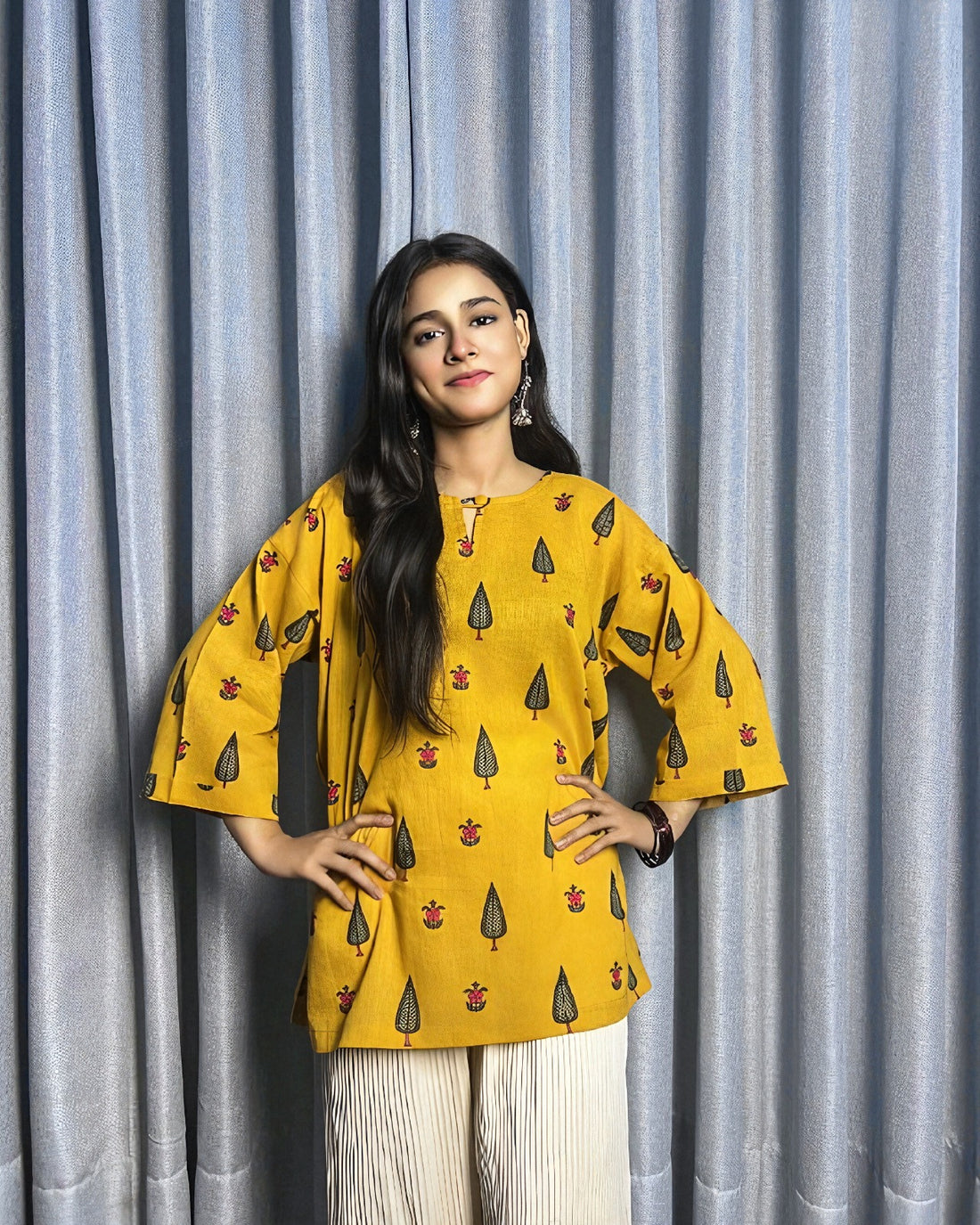 Mustard Leaf Print Kurti